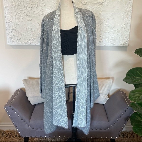 Free People In The Loop Open Front Long Heather Gray Draped Cardigan Sz XS - Picture 2 of 11